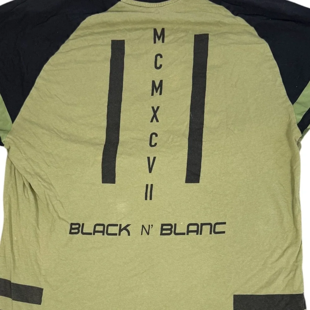 Black N Blanc BLK97 T Shirt Mens XL Green Black Graphic Raglan Short Sleeve Tee - Picture 8 of 12